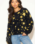 Star Print Neon ColourFluffy Jumper (Yellow)