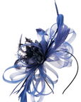 Feather & Floral Fascinator Headband In Navy Blue
