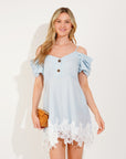 Floral Crochet Lace hem ccold shoulder dress
