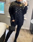 Sequin embellished front and sleeves design jumper dress in black