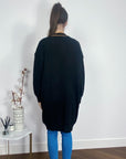 Jacquard design knit Long Cardigan with Gold Trim design in Black