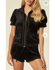 Short sleeves and Shorts Velour Tracksuits (Black)