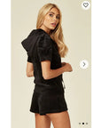 Short sleeves and Shorts Velour Tracksuits (Black)