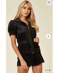 Short sleeves and Shorts Velour Tracksuits (Black)