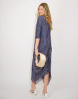 Layers Multi Fringed Tassel Pleated Midi Dress in Navy blue