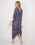 Layers Multi Fringed Tassel Pleated Midi Dress in Navy blue