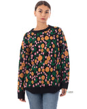 Orange Multi floral-jacquard wool blend oversized jumper