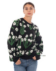 White Multi floral-jacquard wool blend oversized jumper