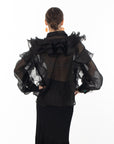 Multi Layer ruffles design sheer organza shirt in black