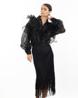 Multi Layer ruffles design sheer organza shirt in black