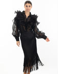 Multi Layer ruffles design sheer organza shirt in black