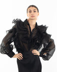 Multi Layer ruffles design sheer organza shirt in black