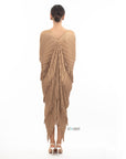 Layers Multi Fringed Tassel Pleated Midi Dress in Mocca
