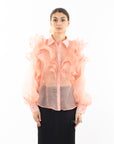 Multi Layer ruffles design sheer organza shirt in Dusty Pink