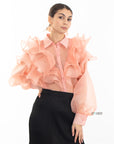 Multi Layer ruffles design sheer organza shirt in Dusty Pink