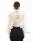 Multi Layer ruffles design sheer organza shirt in White