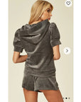 Short sleeves and Shorts Velour Tracksuits (Grey)