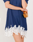 Floral Crochet Lace hem ccold shoulder dress