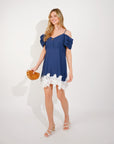 Floral Crochet Lace hem ccold shoulder dress