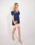Floral Crochet Lace hem ccold shoulder dress