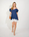 Floral Crochet Lace hem ccold shoulder dress