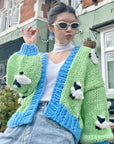 Shaun the Sheep pattern handknit cardigan