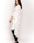 Feather look and star pattern shirt dress in White