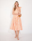 Orange Stripe Print Comfort Cotton Blend Midi Dress