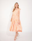 Orange Stripe Print Comfort Cotton Blend Midi Dress