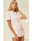 Short sleeves and Shorts Velour Tracksuits (Baby Pink)