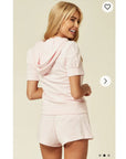 Short sleeves and Shorts Velour Tracksuits (Baby Pink)