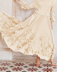 Floral Appliqué Pleated Maxi Dress with Side Tie Waist