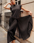 Statement Pleated Maxi Dress with Draped Tie Detail