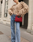 Statement Shaggy Fringe Hand-Knit Cardigan in Light Brown