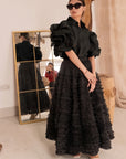 Statement Layered Ruffle Tulle Maxi Skirt In Black