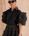 Double Layered Ruffles statements sleeves shirt in Black
