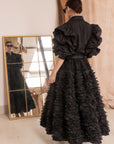 Double Layered Ruffles statements sleeves shirt in Black