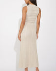 Pointelle knit vest top and maxi pleated skirt in beige