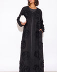 Statement Textured Floral Longline Cardigan in Black