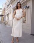 Pleated Midi Dress with Oversized Ruffle Trim Kimono Cardigan Set