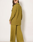 Textured Woven Jacket & Pleated Wide-Leg Trousers Co-Ord Set