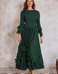 Floral Appliqué Pleated Maxi Dress with Side Tie Waist