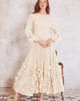 Floral Appliqué Pleated Maxi Dress with Side Tie Waist