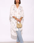 Feather look and star pattern shirt dress in White