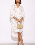 Feather look and star pattern shirt dress in White