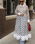 Polka Dot Sheer Tiered Button Down Maxi Shirt Dress