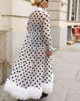 Polka Dot Sheer Tiered Button Down Maxi Shirt Dress