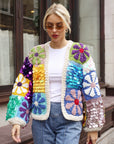 Hand Crochet Sequin Floral Granny Square Statement Cardigan