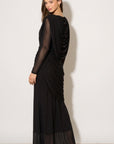Statement Draped Mesh Layered Maxi Dress in Black