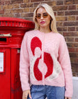 Statement Abstract Floral Embellished Fluffy Knit Cardigan in Pink